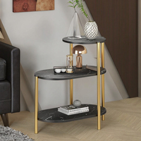 Étagère en marbre noir à 3 niveaux avec cadre doré-Étagère d'affichage moderne pour salon, chambre et bureau