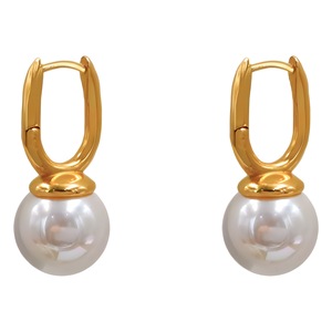 Pearl <b>Earrings</b> Clip On U Shape Gold Plated AA Grade Bezel Setting Everyday Wear - Product Image 5