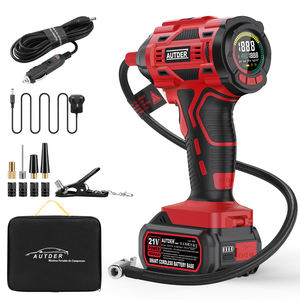 Compresseur d'air intelligent 21V <span class=keywords><strong>pour</strong></span> pneus, 150 PSI, arrêt automatique, kit d'outils d'urgence portable, écran LCD numérique, ABS rouge - Product Image 1