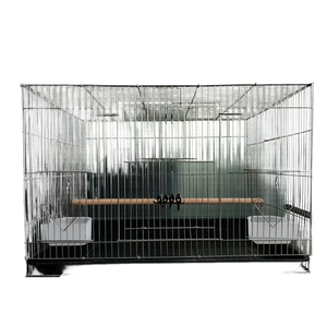 <b>Large</b> Square Silver Electroplated Bird Cage Metal Wire Parrot Cage With Perch Double Feeders Easy Clean Pull Out White <b>Tray</b> For - Product Image 2