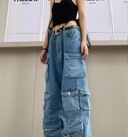 Jeans cargo personnalisés pour femmes, jeans baggy grande taille pour femmes, jeans de haute qualité pour femmes