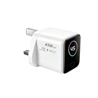 Cargador Rápido GaN de 45W de Fábrica, Enchufe UK, PD QC3.0, Adaptador de Pared USB C, Pantalla Digital, Mini Cargador de Viaje Resistente al Fuego para Dispositivos Móviles