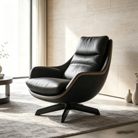 Fauteuil pivotant en cuir, design moderne avec cadre incurvé, fauteuil relax individuel pour salon, chambre ou coin détente
