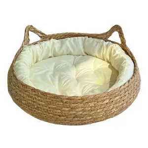 新作売れ筋和風冬用快適ペットベッド手織り洗える籐ペット犬猫用ベッド
