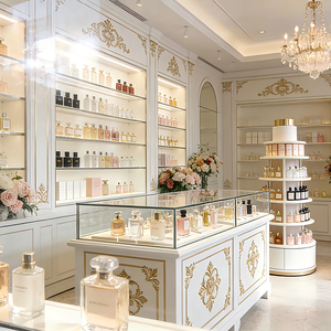 Vitrine murale de luxe en verre trempé et métal avec éclairage LED <span class=keywords><strong>pour</strong></span> présentation de parfums en magasin et en musée - Product Image 1