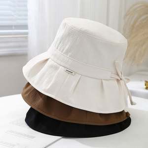 Chapeau Bob d'été décontracté pour femme et fille, protection solaire, design plissé avec nœud - Product Image 1