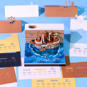 Barco Pirata 3D Calendario Bloc de notas Desgarro de papel Escultura Náutica Escritorio Decoración Divertido Regalo creativo Presente Calendario de mesa - Product Image 4