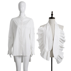 Camicetta <span class=keywords><strong>donna</strong></span> autunno Trendy nuovo modello camicetta da ragazza in cotone bianco personalizzato chiusura a bottone con colletto asimmetrico Streetwear - Product Image 1