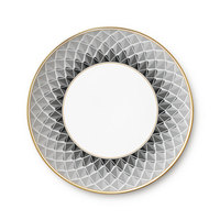 Vente en gros d'élégantes assiettes en céramique de style européen, bordure dorée rose gris losange treillis porcelaine 4 pièces ensembles d'assiettes