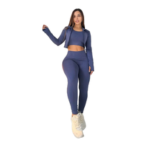 Ensemble de yoga européen décontracté pour femme, à manches longues, respirant, en Spandex/Nylon brodé, pour le commerce transfrontalier