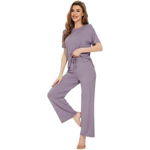 วีวี แบมบู วิสโคสชุดนอนสำหรับผู้หญิงเสื้อแขนสั้นและกางเกงขายาวชุดนอน S XXL ชุดนอนเย็นสบายเป็นพิเศษ - Product Image 2