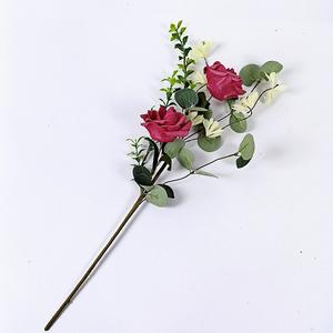 Ramos de flores simuladas de eucalipto de rosas artificiales populares para flores decorativas - Product Image 6