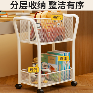 Storage Cart For Books And <b>Backpacks</b> 2 Tier With <b>Wheels</b> Study Organizer For Student Desk White And Black Available - Product Image 3
