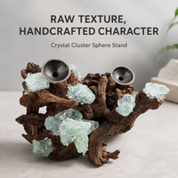 Vente en gros magnifique support en forme de grappe de cristal d'améthyste sphère de pierres précieuses de guérison naturelle avec support en bois poli de style Feng Shui