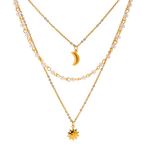 Collier superposé doré avec breloques étoile et lune, perles de cristal, bijoux multi-brins, cadeau pour femme - Product Image 1