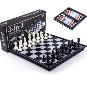 Groothandel 1 set schaken-3 In 1 Magnetische Schaken Game Kids Toy Set Backgammon & Schaken & Dammen Schaakbord Magnetische