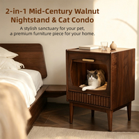 Table d'appoint multifonctionnelle en bois pour chat, table de chevet semi-fermée pour chat avec tiroir de rangement spacieux pour chats d'intérieur