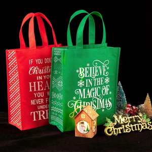 ถุงผ้าหิมะสีแดงเขียวแบบใช้ซ้ำได้สำหรับงานปาร์ตี้คริสต์มาส  ถุงของขวัญช้อปปิ้งสำหรับใช้ในชีวิตประจำวัน - Product Image 6