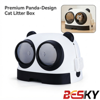 Bac à litière pour chat fermé à double entrée avec système de tiroir, style panda mignon, grande capacité