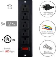 Station de charge électrique montable noire sous le bureau avec prises 5AC prises de bureau pour multiprise encastrée dans l'armoire