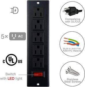 Station de charge <span class=keywords><strong>électrique</strong></span> montable noire <span class=keywords><strong>sous</strong></span> le bureau avec prises 5AC prises de bureau pour multiprise encastrée dans l'armoire - Product Image 4