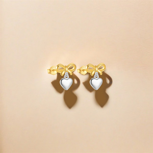 CANNER 2024 Boucles d'oreilles pendantes en argent S925 avec nœud papillon et cœur lisse, boucles d'oreilles clous en ruban doré, bijoux en gros - Product Image 2