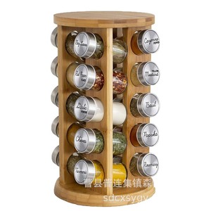 Bamboo <b>Rotating</b> <b>Spice</b> <b>Rack</b> 5 Layer Solid Wood Kitchen Condiment Storage Desktop Organizer Round Shape - Product Image 5