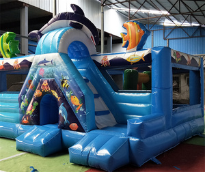 Château gonflable pour enfants personnalisable et écologique en PVC, thème <span class=keywords><strong>monde</strong></span> sous-marin avec toboggan coloré pour aire de jeux - Product Image 6