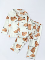 Nouveaux pyjamas en satin de style européen et américain pour garçons et filles, imprimés, à manches longues, vêtements de maison, ensemble deux pièces