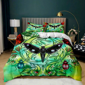 Ensemble de housse de <span class=keywords><strong>couette</strong></span> en microfibre <span class=keywords><strong>imprimée</strong></span> en 3D avec motif floral bohème vintage, <span class=keywords><strong>papillon</strong></span> et mite, réaliste et flexible - Product Image 5
