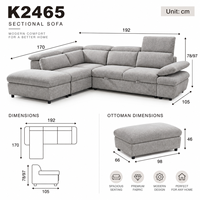 Canapé d'angle en forme de L avec chaise longue, minimaliste, en tissu, pour appartement, canapé d'angle, appuie-têtes réglables, salon, hôtel, villa