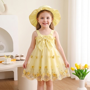 Abbigliamento Personalizzato per Bambini, <span class=keywords><strong>Vestito</strong></span> Estivo con Fiocco per Bambina, Abito in Tulle con Farfalle, <span class=keywords><strong>Vestito</strong></span> per Bambine per Europa e Stati Uniti - Product Image 1