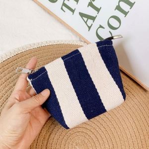 Custom Classic Striped Canvas Women's Eco-Friendly Large Foldable Cosmetic Pouch Zipper Portable <b>Storage</b> for Travel Makeup - Product Image 3