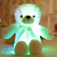 Boneka hewan beruang Teddy musikal LED, mainan mewah elektronik dengan lampu penuh warna berpendar hadiah Natal untuk anak-anak, bantal Populer