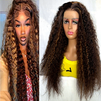 Perruque haute qualité pour femmes européennes et américaines, style exotique, dentelle frontale, cheveux bouclés africains naturels de couleur miel doré, haute simulation