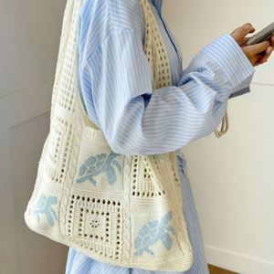 Sac à bandoulière tricoté tendance pour femme, motif écaille de tortue, deux poignées, idéal pour les voyages, la plage et les vacances printemps-été - Product Image 2