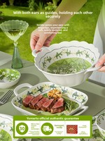 Service de table en céramique 54 pièces, style élégant et moderne, motif plantes et fleurs, compatible micro-ondes, cadeau de pendaison de crémaillère, directement de l'usine