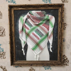 Châle Shemagh en coton pour homme, imprimé numérique, motif géométrique rouge et vert, carré, avec pompon, collection automne - Product Image 3