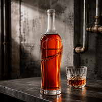 Bouteille en verre vide de 500 ml, design créatif sculpté et courbé, en verre hautement transparent, pour marque de distillerie, service de personnalisation en gros