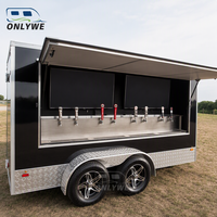 ONLYWE Remorque à bière entièrement équipée noire et argentée, camion de restauration mobile, bar à double essieu pour la vente de BBQ, hot-dogs, burgers et café