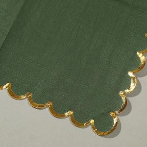 Green Gold Trim Paper Napkins 250mm Square Disposable Wedding Party Tableware - Product Image 2