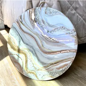 Tedarikçisi lüks duvar dekor kristal Geode reçine özel soyut Panting 3D yuvarlak epoksi reçine duvar sanatı eve taşınma için hediye