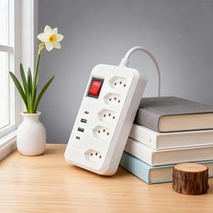 Multiprise standard brésilienne - 5 prises CA + 2 ports USB (charge rapide), rallonge <span class=keywords><strong>de</strong></span> prise conforme NBR 14136 avec interrupteur marche/arrêt - Product Image 3