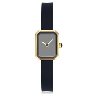 Bracelet en silicone rectangulaire élégant et minimaliste haut de gamme, noir et or, en quartz sucré, pour femmes - Product Image 1