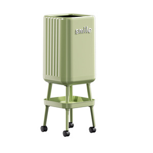 Poubelle de cuisine rectangulaire grande capacité avec couvercle et roulettes, pour usage intérieur, design souriant - Product Image 1