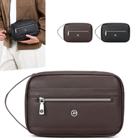 Tas Tangan Pria Bisnis Modern Lapis Ganda Terorganisir PU Clutch Resleting Multifungsi Portabel Tas Perlengkapan Mandi Perjalanan Grosir