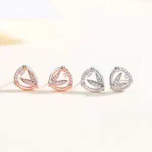 Exquisite Rose Gold PlatedJewelry 925 Sterling Silver Cubic Zircon Stud Earrings