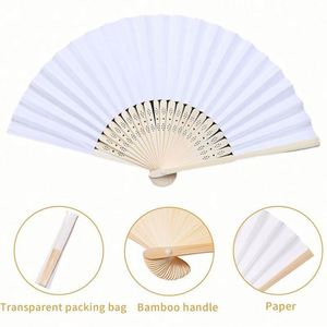 Abanicos de mano plegables de bambú con logotipo personalizado al por mayor, abanicos de papel blancos plegables de madera para bodas - Product Image 3