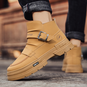 Men's Fashion Yellow Platform Boots Buckle Strap Zipper Closure Durable Anti Slip High Top Casual Boots For Daily Outdoor - Product Image 6
