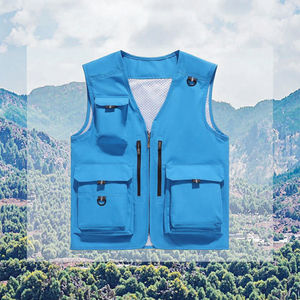 Chaleco de Pesca Azul Unisex, Multibolsillos, Secado Rápido, Cierre de Cremallera, Chaleco de Trabajo y Viaje, Color Sólido, Material de Poliéster - Product Image 2